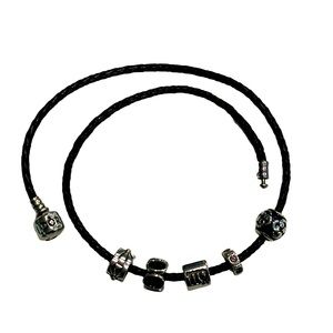 New Pandora Black Braided Leather Double Bracelet